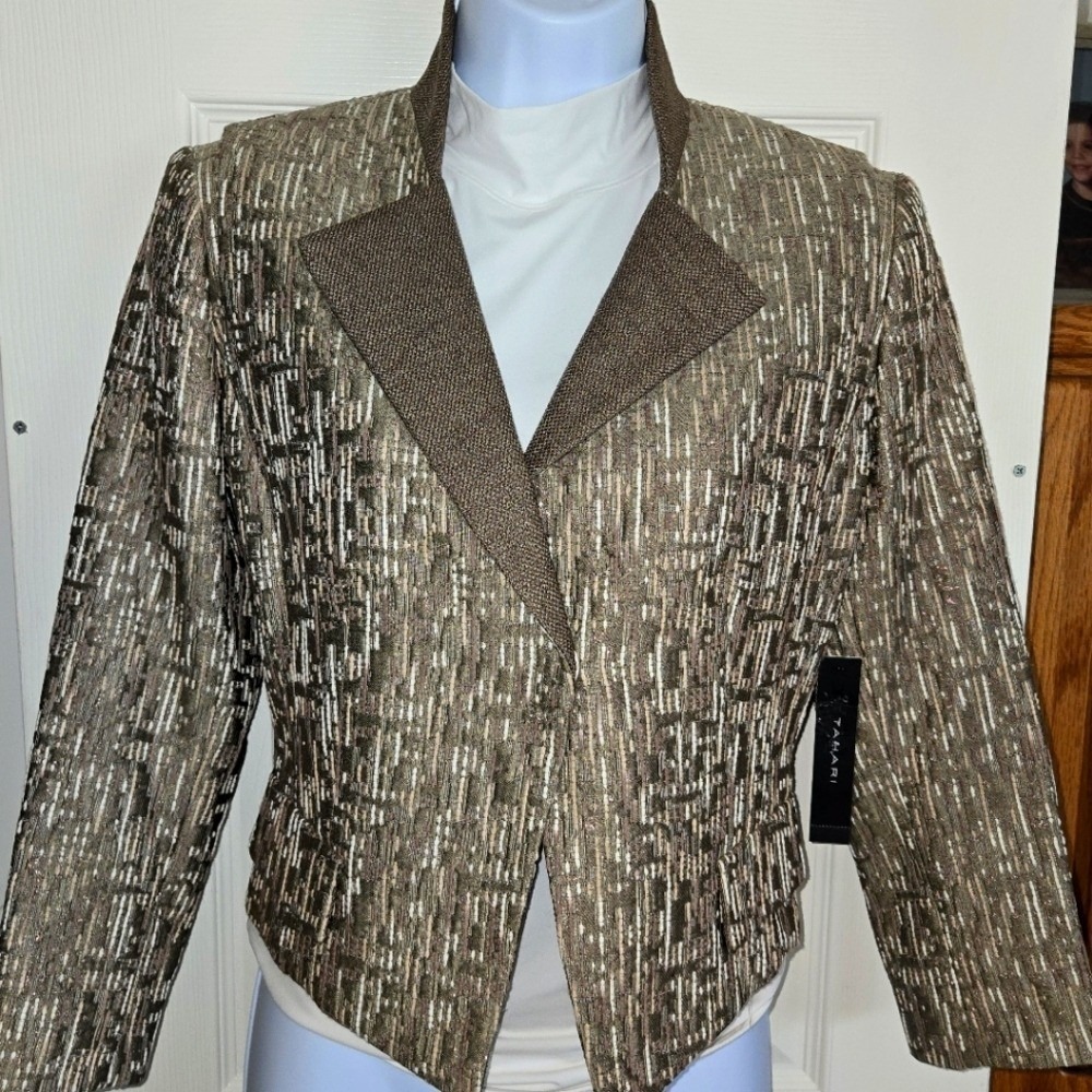 Tahari Tweed Jacket Women's Size 4 Cream/Tan/Brown Fully Lined jacket NEW w/tags
